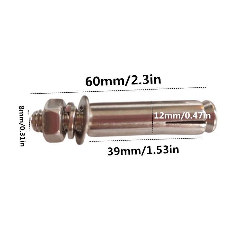 Ebonee Stainless Steel Expansion Bolts M8x60mm External Hex Expansion Bolt (5 Pack) - Image 2